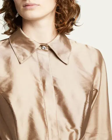 Rickie Freeman for Teri Jon Taffeta Shirtdress w/ Feather Metallic Jacquard | Thumbnail 5 Rickie Freeman for Teri Jon Taffeta Shirtdress w/ Feather Metallic Jacquard | Thumbnail 5