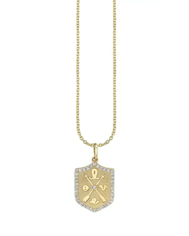 Sydney Evan Small Love Script Pave Border Charm Necklace