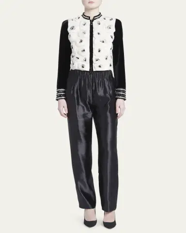 Giorgio Armani Metallic Linen-Silk Straight-Leg Pull-On Trousers | Thumbnail 2 Giorgio Armani Metallic Linen-Silk Straight-Leg Pull-On Trousers | Thumbnail 2