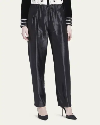 Giorgio Armani Metallic Linen-Silk Straight-Leg Pull-On Trousers | Thumbnail 4 Giorgio Armani Metallic Linen-Silk Straight-Leg Pull-On Trousers | Thumbnail 4