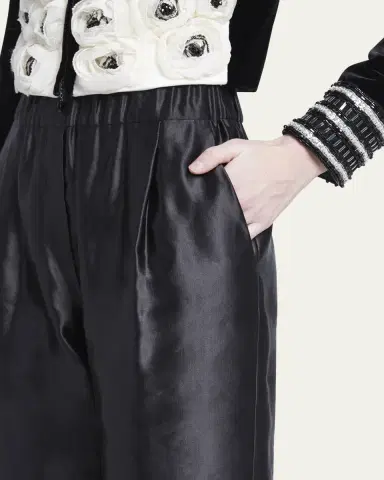 Giorgio Armani Metallic Linen-Silk Straight-Leg Pull-On Trousers | Thumbnail 5 Giorgio Armani Metallic Linen-Silk Straight-Leg Pull-On Trousers | Thumbnail 5