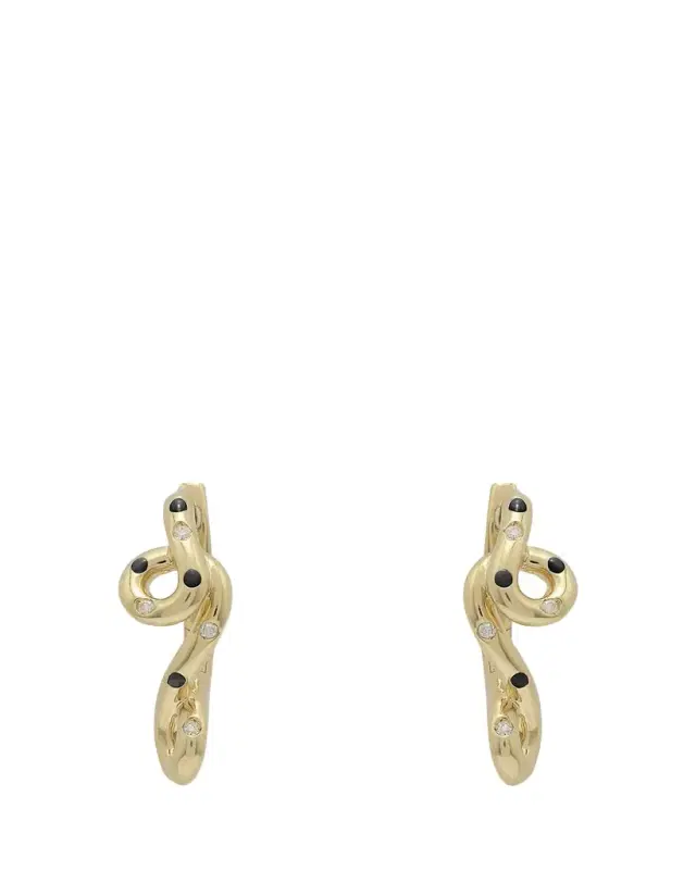 Bea Bongiasca 9K Gold Diamond and Black Enamel Polka Dot Earrings