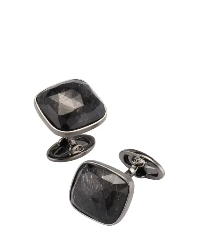 Jan Leslie Men's Square Black Rutliated Quartz Cufflinks