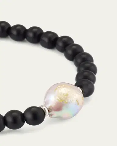 Jan Leslie Men's Black Onyx Beaded Bracelet with Pearl Center | Thumbnail 3