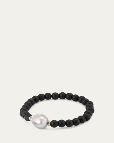Jan Leslie Men's Black Onyx Beaded Bracelet with Pearl Center | Thumbnail 4
