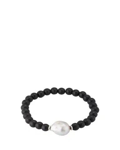 Jan Leslie Men's Black Onyx Beaded Bracelet with Pearl Center | Thumbnail 1