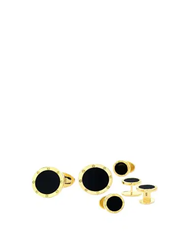 Jan Leslie Men's 18K Yellow Gold and Black Onyx Cufflink Stud Set | Thumbnail 1