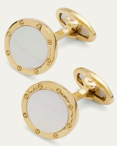 Jan Leslie Men's 18K Yellow Gold Round Gemstone Cufflinks | Thumbnail 3
