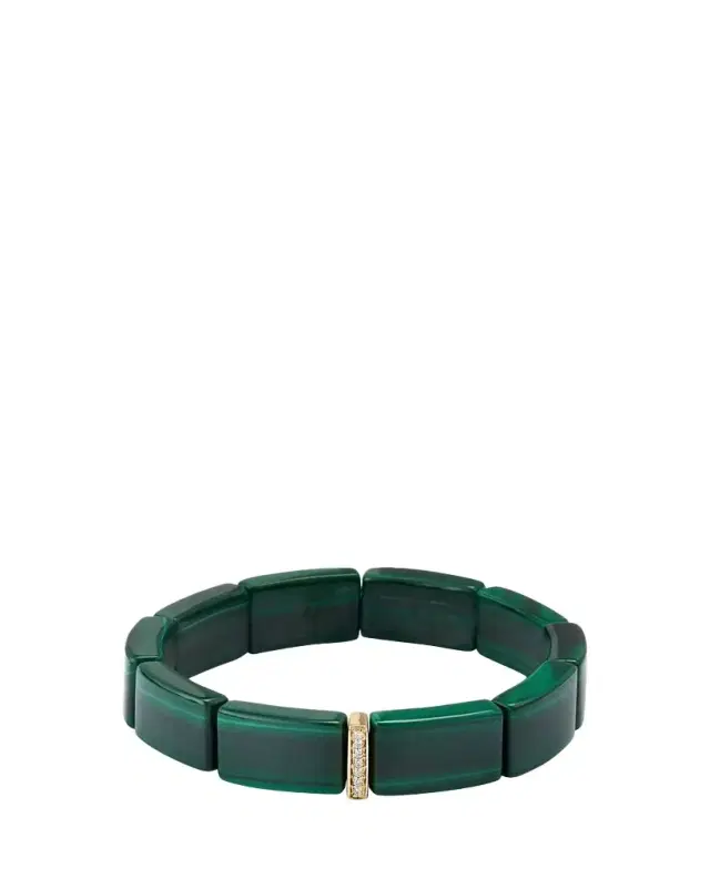14K Gold & Diamond Single Row Spacer on Malachite Bracelet