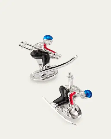 Jan Leslie Men's Sterling Silver Enamel Moving Skier Cufflinks | Thumbnail 3