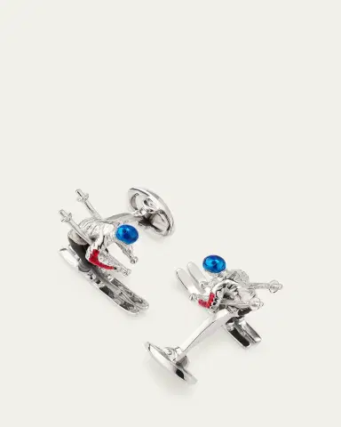 Jan Leslie Men's Sterling Silver Enamel Moving Skier Cufflinks | Thumbnail 4