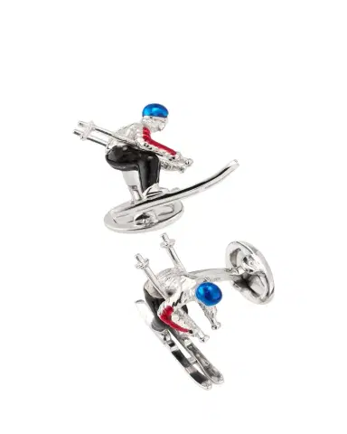 Jan Leslie Men's Sterling Silver Enamel Moving Skier Cufflinks | Thumbnail 1