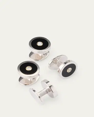Jan Leslie Men's Round Black Onyx and Diamond Tuxedo Studs | Thumbnail 3