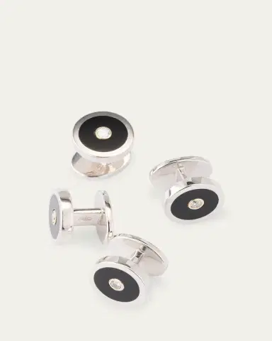 Jan Leslie Men's Round Black Onyx and Diamond Tuxedo Studs | Thumbnail 4