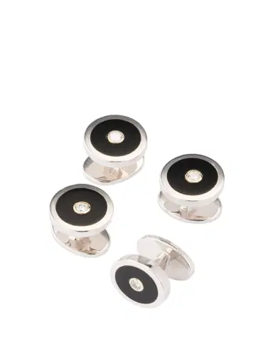 Jan Leslie Men's Round Black Onyx and Diamond Tuxedo Studs | Thumbnail 1