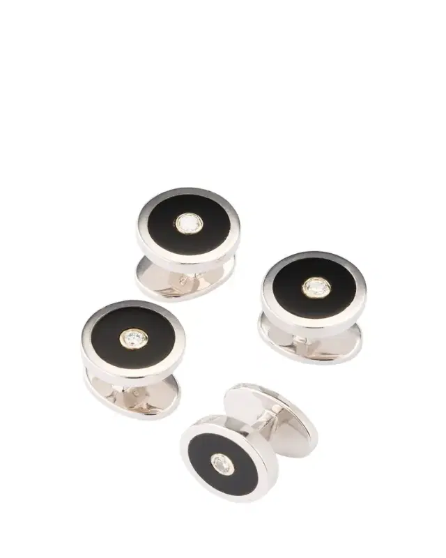 Jan Leslie Men's Round Black Onyx and Diamond Tuxedo Studs