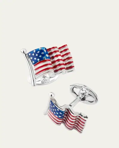 Jan Leslie Men's Sterling Silver Enamel American Flag Cufflinks | Thumbnail 3