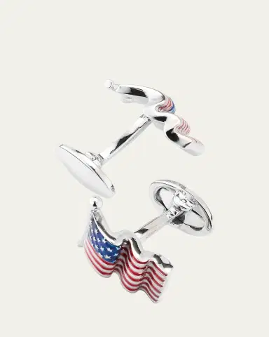 Jan Leslie Men's Sterling Silver Enamel American Flag Cufflinks | Thumbnail 4