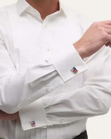 Jan Leslie Men's Sterling Silver Enamel American Flag Cufflinks | Thumbnail 5