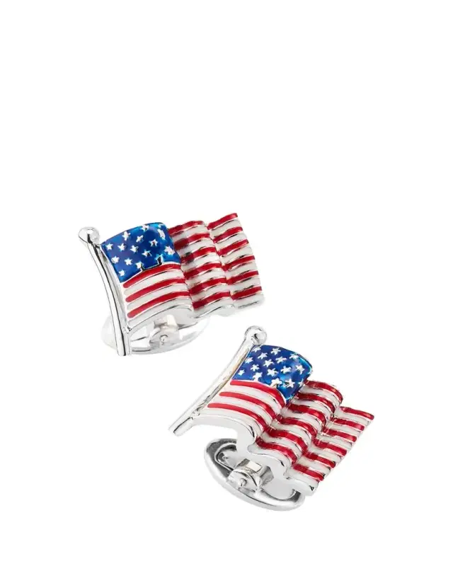 Jan Leslie Men's Sterling Silver Enamel American Flag Cufflinks
