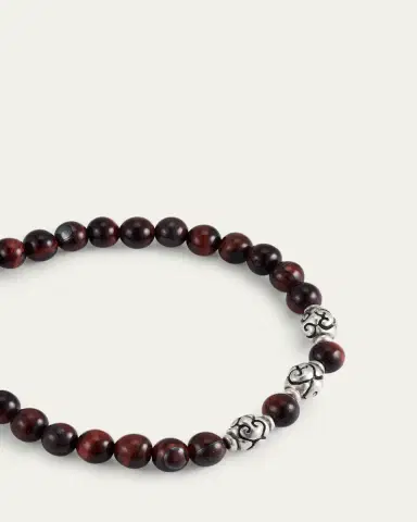 Jan Leslie Men's Red Tiger's Eye Beaded Bracelet with Sterling Silver | Thumbnail 3 Jan Leslie Men's Red Tiger's Eye Beaded Bracelet with Sterling Silver | Thumbnail 3