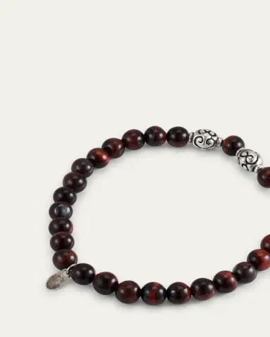 Jan Leslie Men's Red Tiger's Eye Beaded Bracelet with Sterling Silver | Thumbnail 4 Jan Leslie Men's Red Tiger's Eye Beaded Bracelet with Sterling Silver | Thumbnail 4