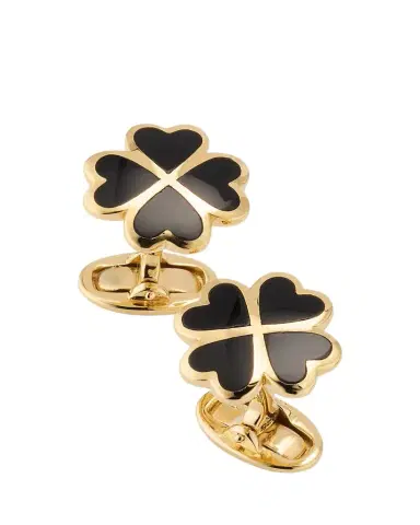 Jan Leslie Men's 18K Gold Vermeil Black Onyx Four Leaf Clover Cufflinks | Thumbnail 1 Jan Leslie Men's 18K Gold Vermeil Black Onyx Four Leaf Clover Cufflinks | Thumbnail 1