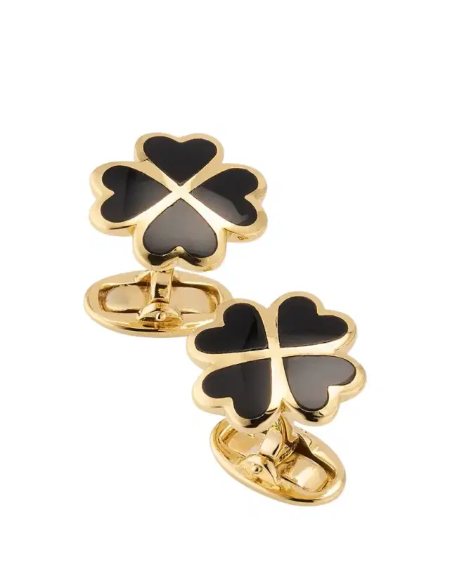 Jan Leslie Men's 18K Gold Vermeil Black Onyx Four Leaf Clover Cufflinks