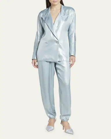 Giorgio Armani Laminated Satin Double-Breast Blazer | Thumbnail 2 Giorgio Armani Laminated Satin Double-Breast Blazer | Thumbnail 2