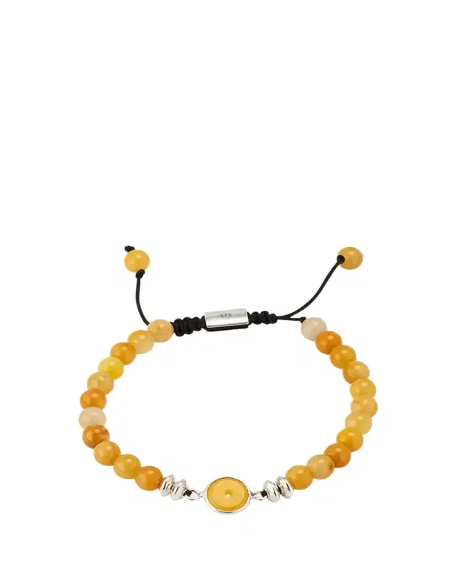 Jan Leslie Men's Yellow Jade Beaded Bracelet with Sterling Silver