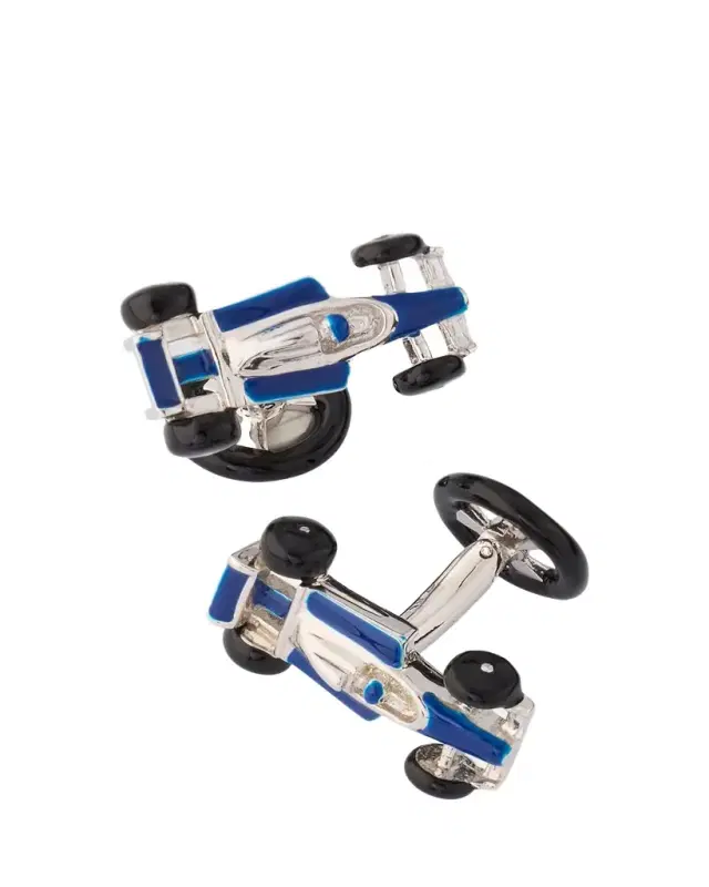 Jan Leslie Men's Sterling Silver Enamel Race Car Cufflinks