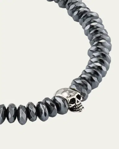 Jan Leslie Men's Hematite Beaded Bracelet with Sterling Silver Skull | Thumbnail 3
