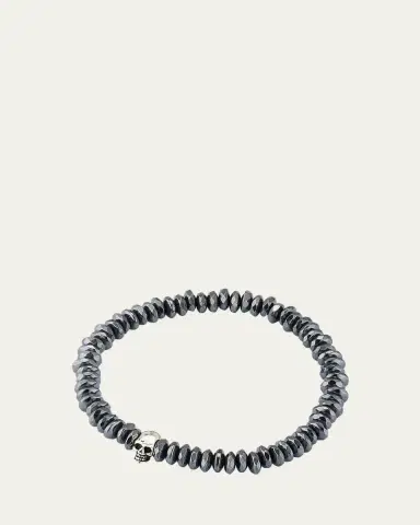 Jan Leslie Men's Hematite Beaded Bracelet with Sterling Silver Skull | Thumbnail 4