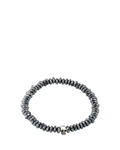 Jan Leslie Men's Hematite Beaded Bracelet with Sterling Silver Skull | Thumbnail 1