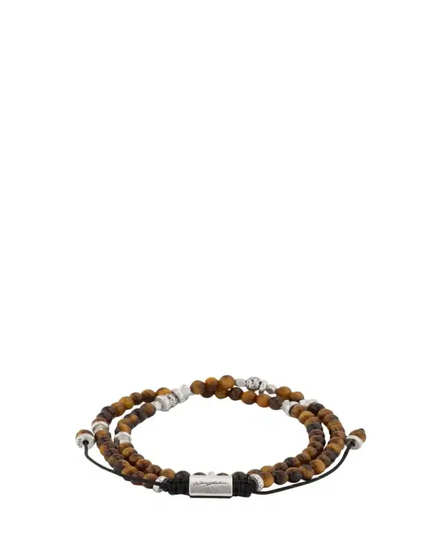 Jan Leslie Men's Tiger's Eye and Silver Double-Wrap Beaded Bracelet