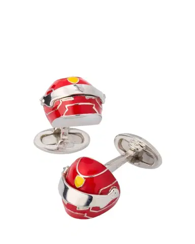 Jan Leslie Men's Race Car Helmet Enamel and Sterling Silver Cufflinks | Thumbnail 1