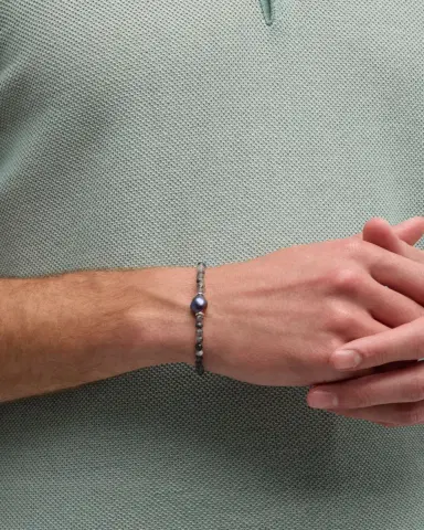 Jan Leslie Men's Rutliated Quartz Beaded Bracelet with Grey Pearl | Thumbnail 2