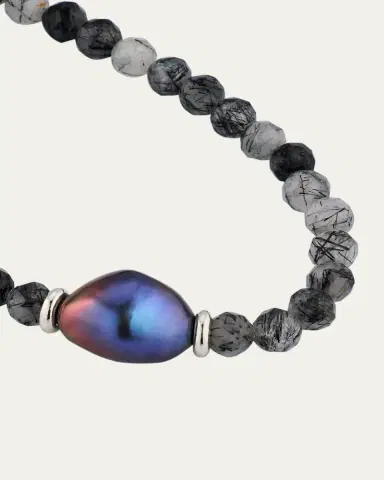 Jan Leslie Men's Rutliated Quartz Beaded Bracelet with Grey Pearl | Thumbnail 3