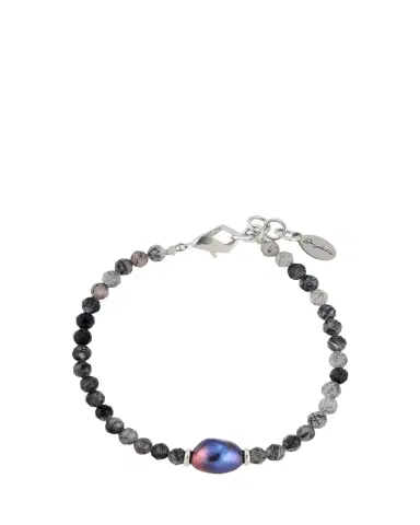 Jan Leslie Men's Rutliated Quartz Beaded Bracelet with Grey Pearl | Thumbnail 1