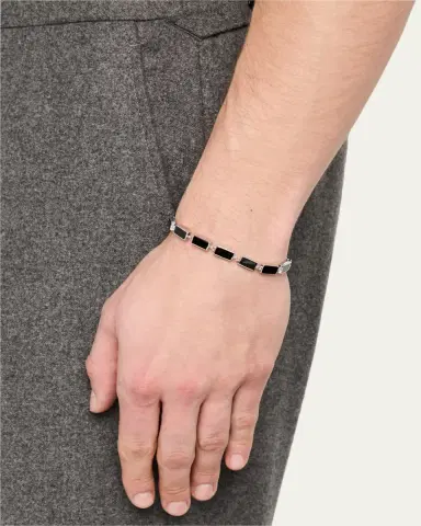 Jan Leslie Men's Sterling Silver and Rectangle Black Onyx Bracelet | Thumbnail 2