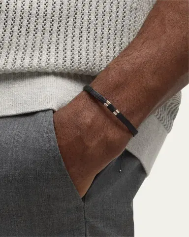Jan Leslie Men's Sterling Silver and Chiclet Beaded Pull Cord Bracelet | Thumbnail 2