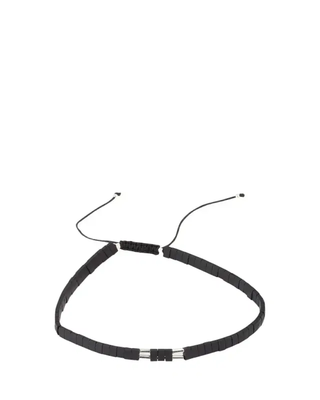 Jan Leslie Men's Sterling Silver and Chiclet Beaded Pull Cord Bracelet