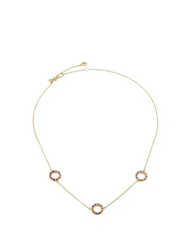Jan Leslie Lapis, Tigers Eye, and Carnelian Dash Triple Circle Station Necklace