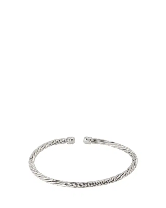 Jan Leslie Men's Adjustable Sterling Silver and Stainless Steel Twisted Cable Cuff Bracelet