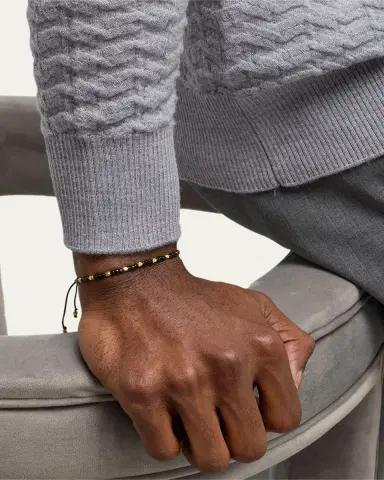 Jan Leslie Men's Gold-Tone Sterling Silver and Glass Beaded Pull Cord Bracelet | Thumbnail 2
