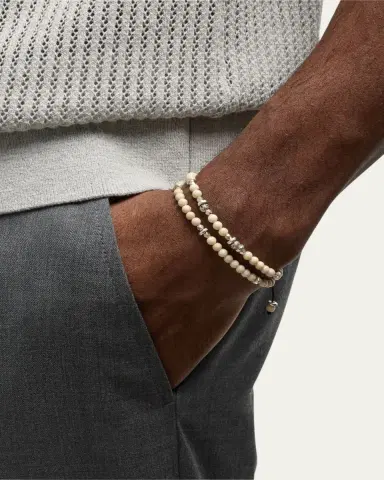 Jan Leslie Men's Bone Beaded Wrap Bracelet with Sterling Silver | Thumbnail 2