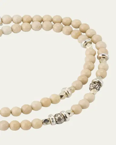 Jan Leslie Men's Bone Beaded Wrap Bracelet with Sterling Silver | Thumbnail 3