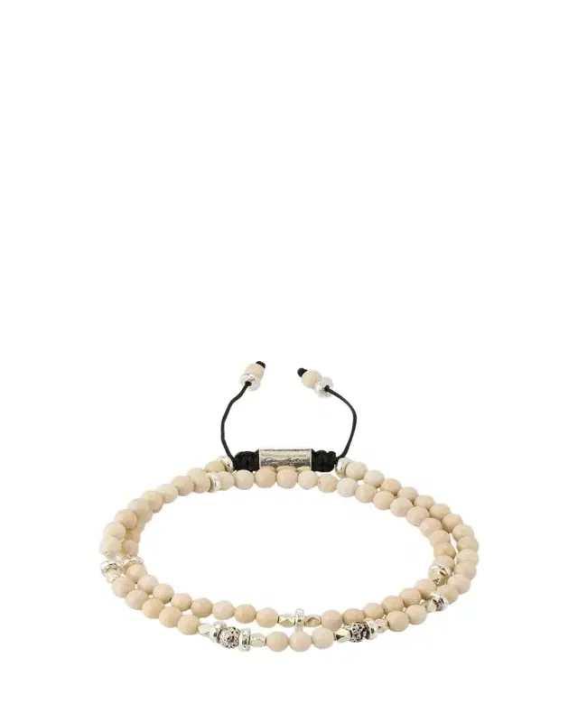 Jan Leslie Men's Bone Beaded Wrap Bracelet with Sterling Silver