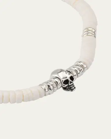 Jan Leslie Men's Shell Beaded Bracelet with Sterling Silver Skull | Thumbnail 3 Jan Leslie Men's Shell Beaded Bracelet with Sterling Silver Skull | Thumbnail 3