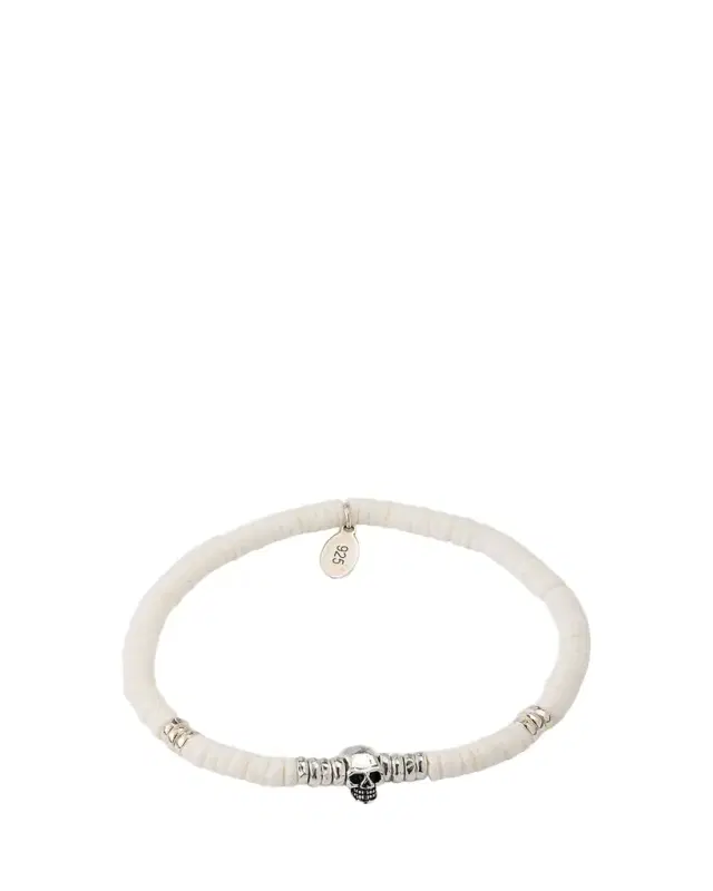 Jan Leslie Men's Shell Beaded Bracelet with Sterling Silver Skull